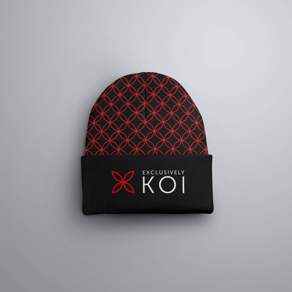 Beanie Hat with logo and pattern.