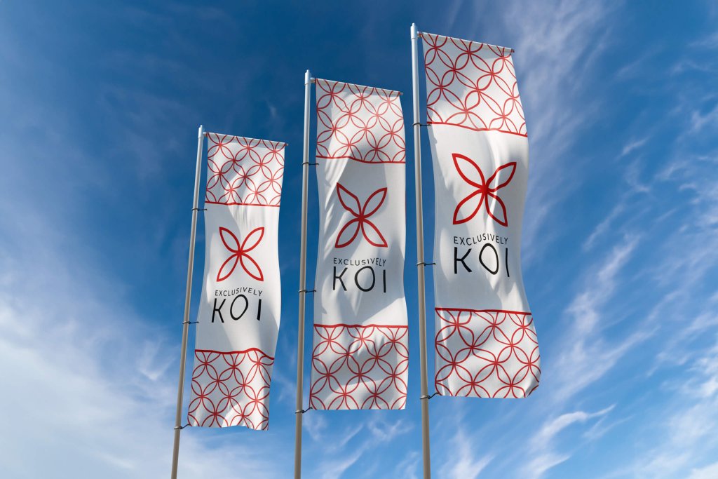 Exclusively Koi logo and pattern on three flags.