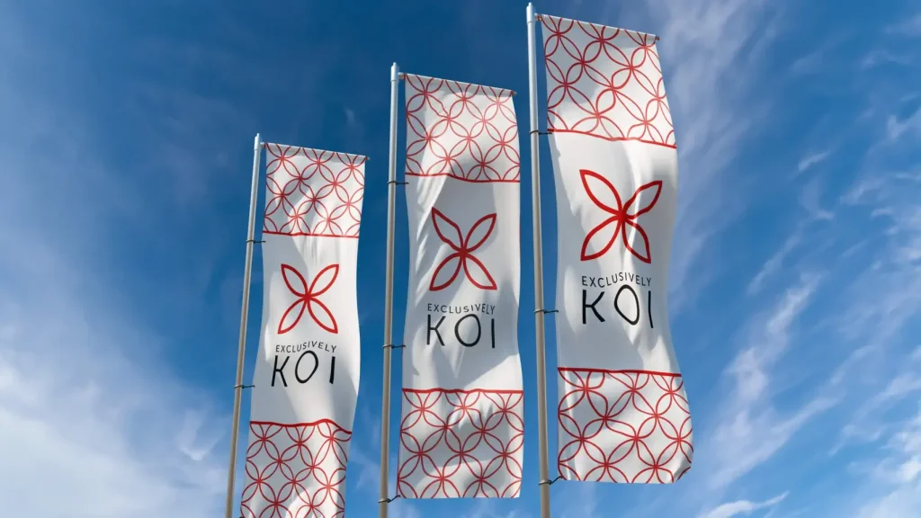 Exclusively Koi Logo and pattern on three flags.
