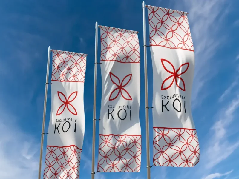 Exclusively Koi Logo and pattern on three flags