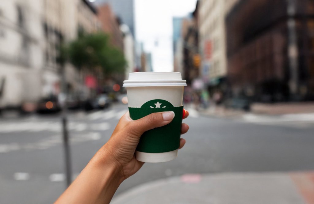 Lady holding a coffee cup.