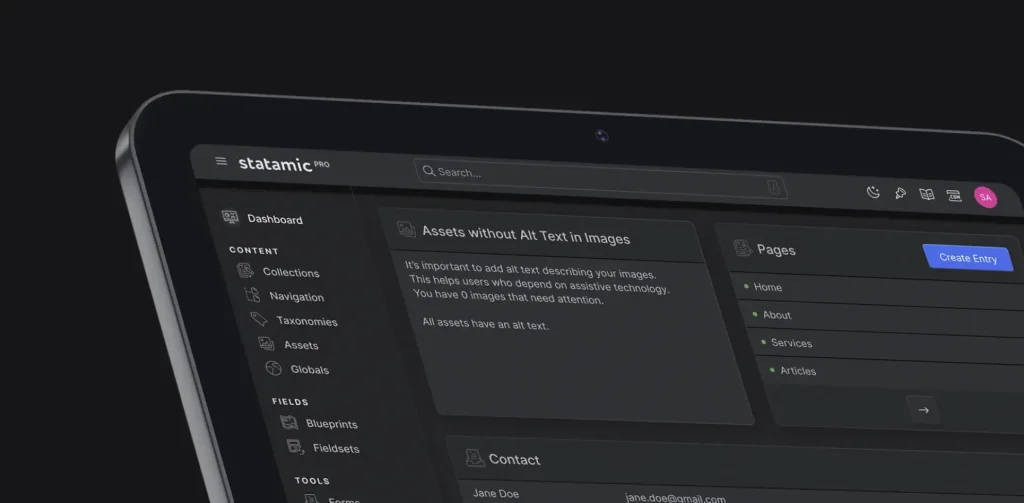 Statamic Dashboard Example.
