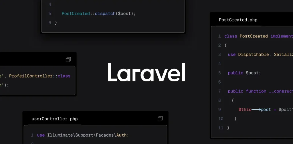 Laravel with code screen graphics.